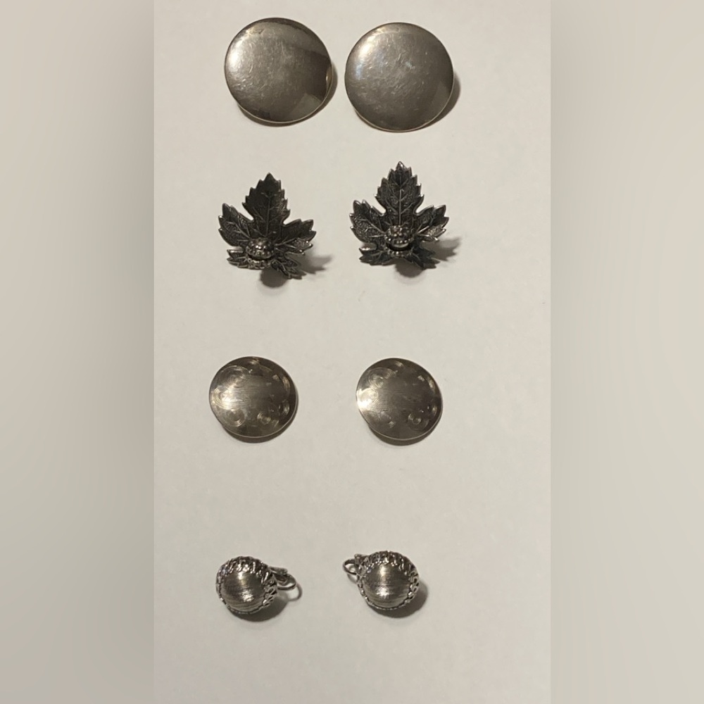 LOT OF 4 VINTAGE SILVER TONE CLIP ON EARRINGS